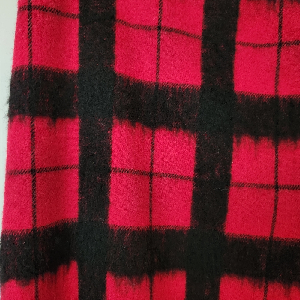 Wool Blend Pencil Skirt Buffalo Plaid Red Black Check Academia Preppy Size 10 - Picture 4 of 12